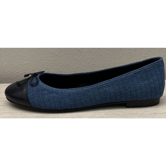 Tory Burch NIB Sz 9 Flats Cap-Toe Quilted Ballet Dark Blue Leather Denim Shoes - Picture 5 of 11